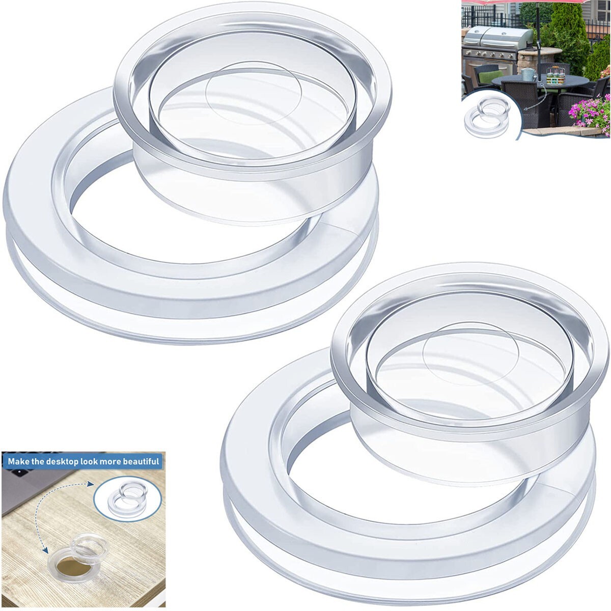 2x Clear 2 inch Umbrella Hole Ring Plug Set outdoor glass patio table Furniture