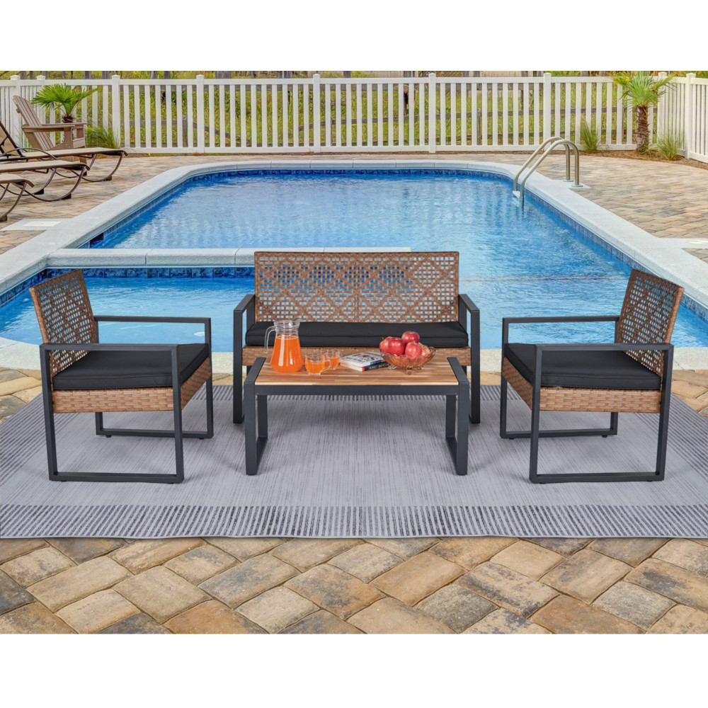 4-Piece Patio Furniture Set Sturdy Chairs and Natural Look Table