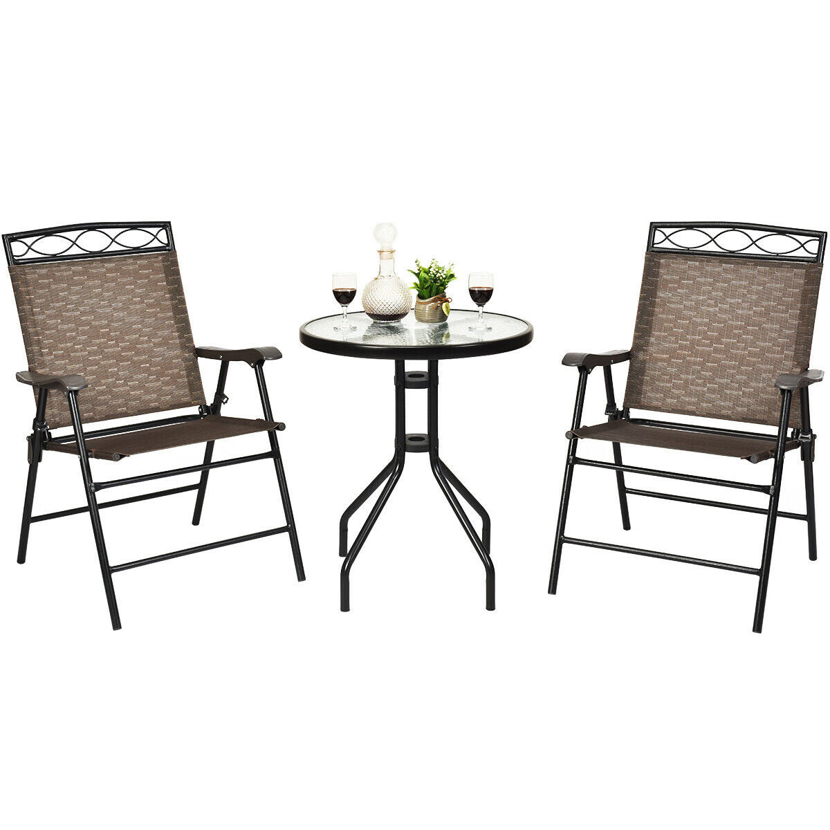 3 Pieces Outdoor Bistro Dining Furniture Set with 1.57 Inch Umbrella Hole – Colo