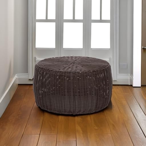 Household Essentials Handwoven Resin Storage Stool 16″D x 16″W x 9″H, Brown