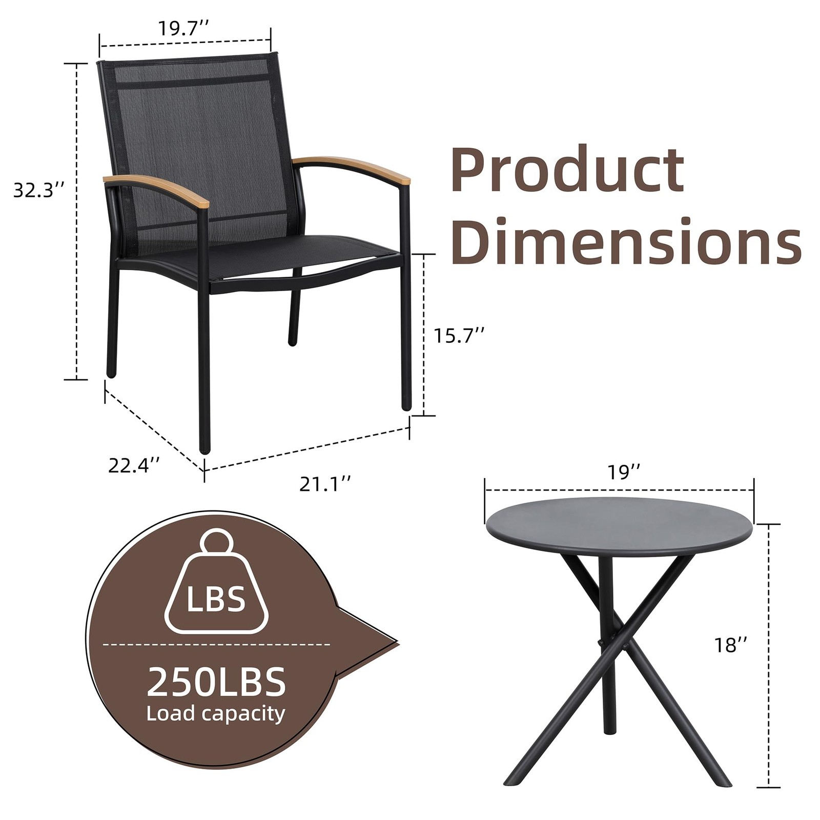 3 Pieces Patio Bistro Sets, Outdoor Textilene Fabric Conversation Bistro Set,…