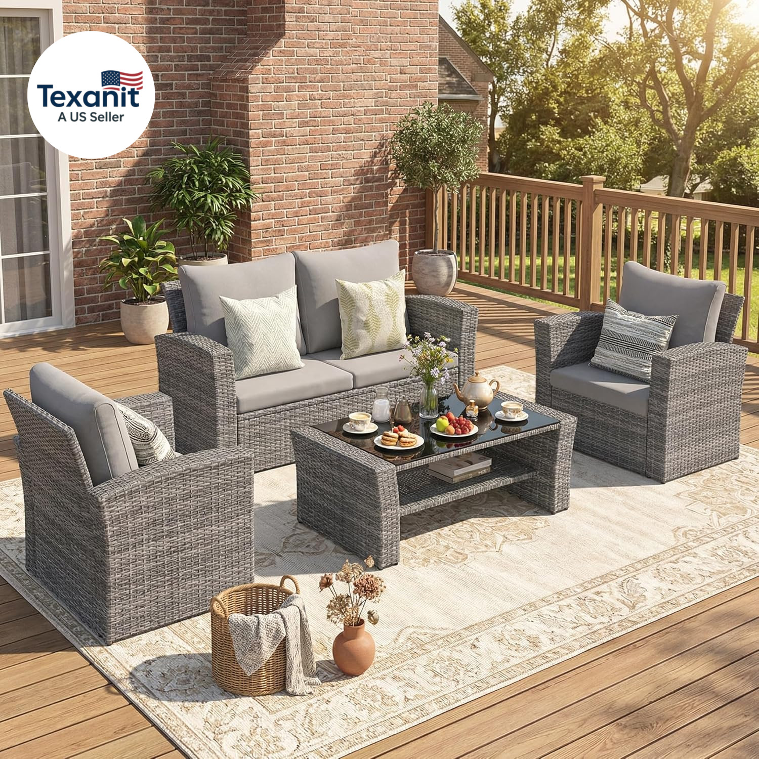 Patio Furniture Set, Wicker outside Outdoor Furniture for All Weather, Patio Sof