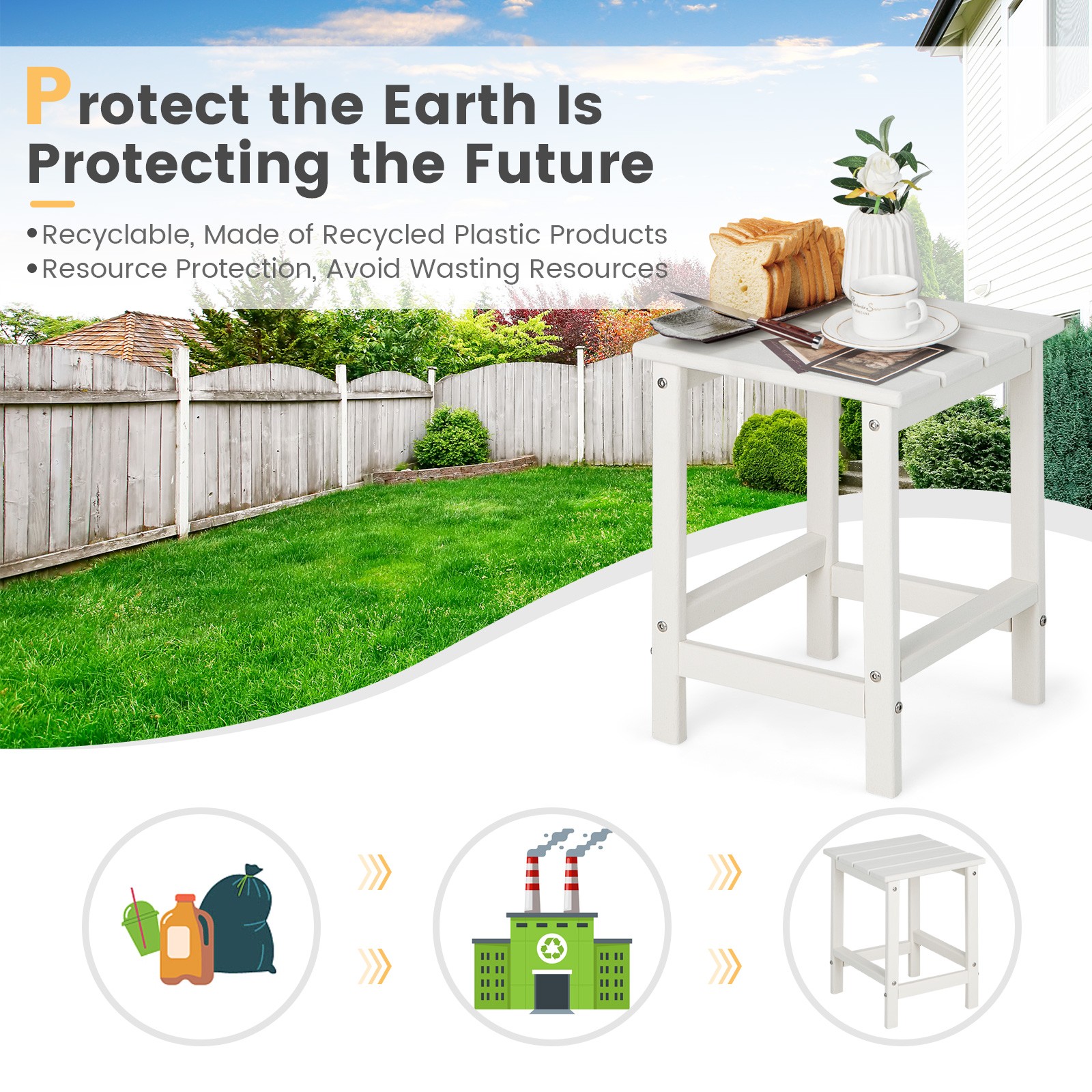 14″ Patio Adirondack Side End Table HDPE Square Weather Resistant Garden White