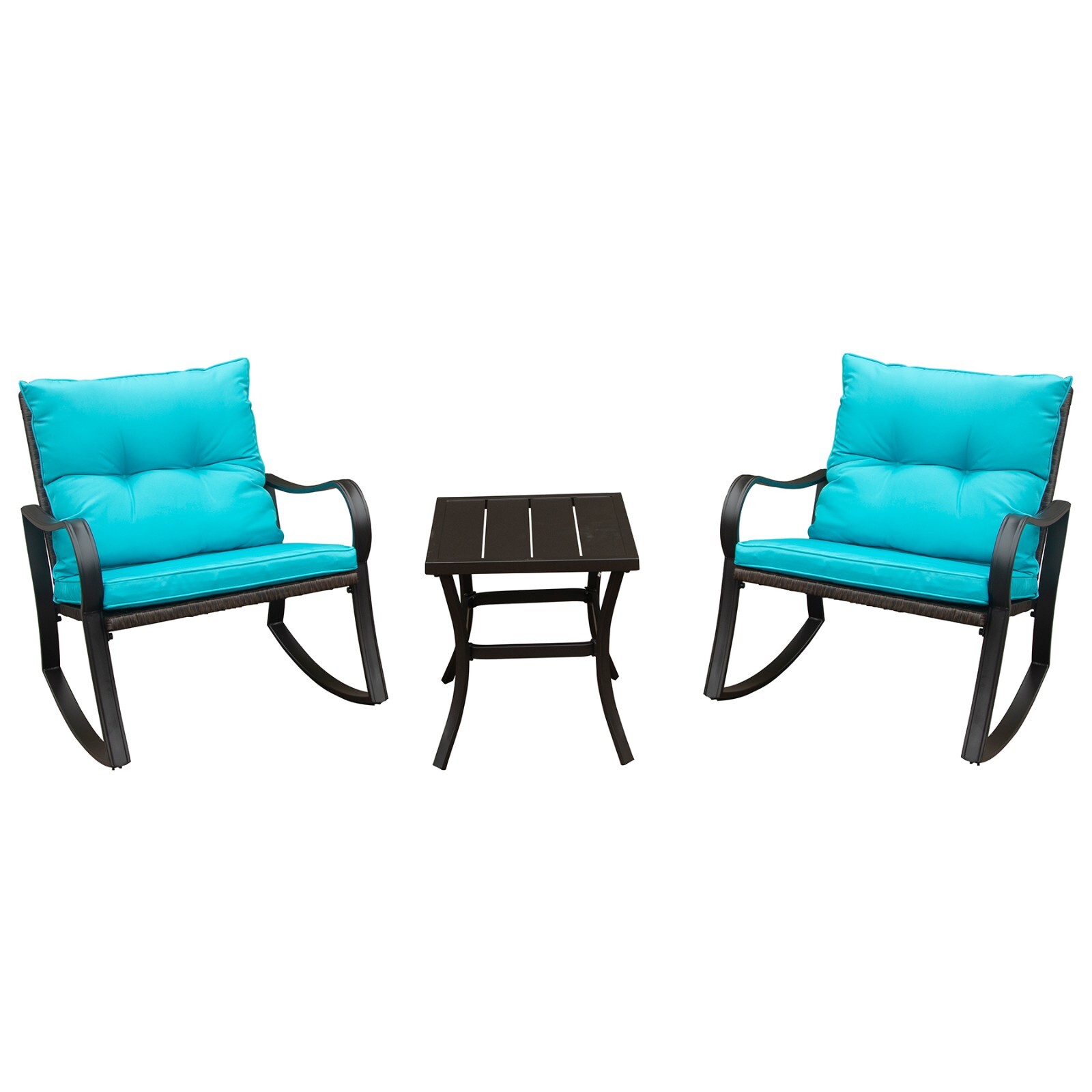 Domi 3 Pieces Bistro Set Outdoor Rocking Chair Wicker Patio Set w/1 Table
