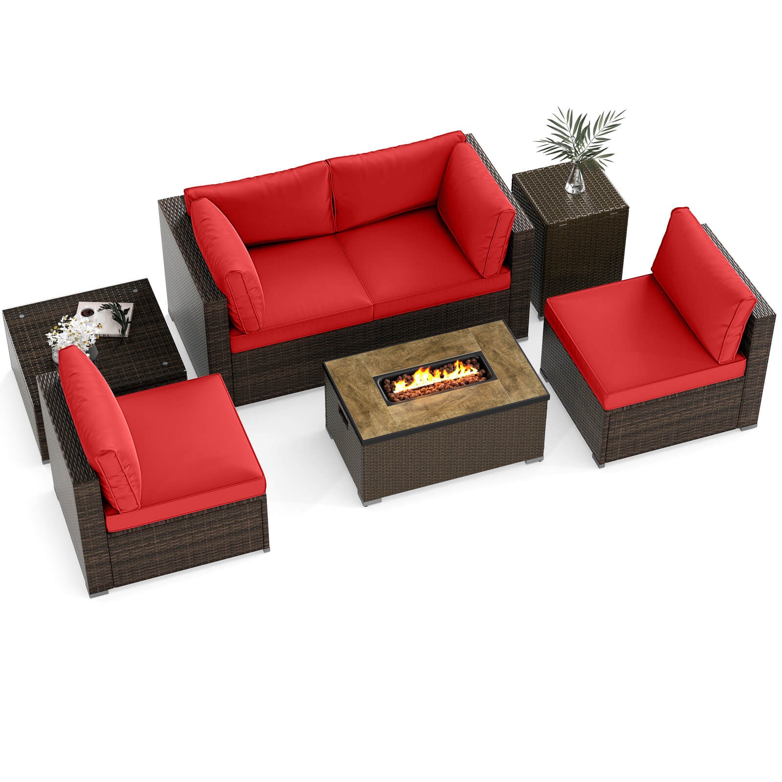 7 Pieces Outdoor Furniture Set with 32″ Fire Pit Table and Propane Tank Cover