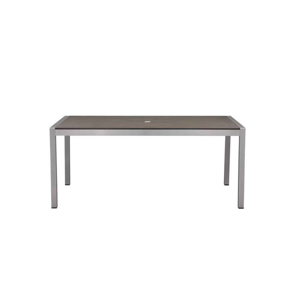 Pemberly Row Contemporary 71″ Aluminum Patio Dining Table in Gray