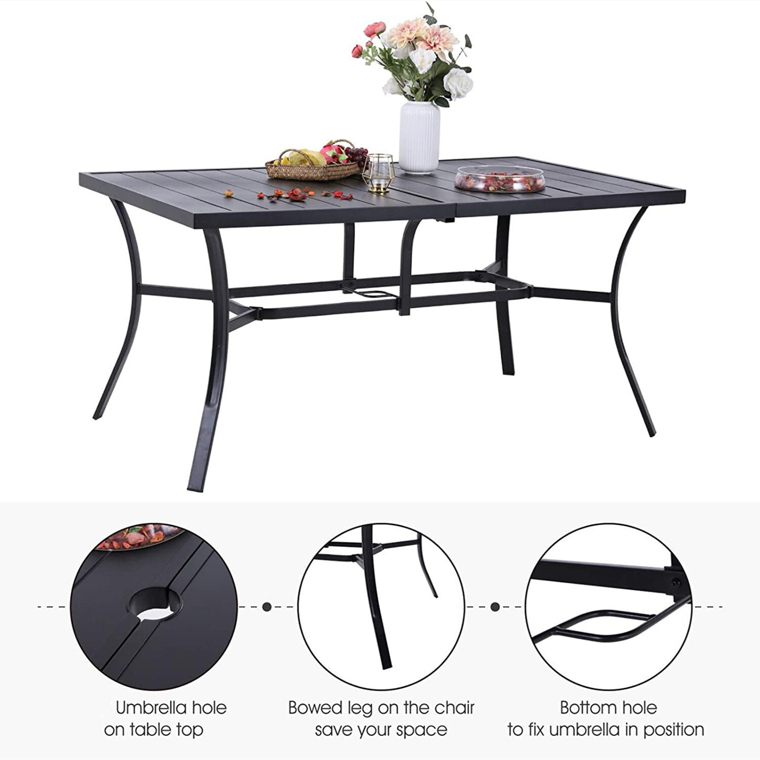 Patio Dining Table Set of 7 Outdoor Furniture Swivel Chairs Lawn Garden Yard