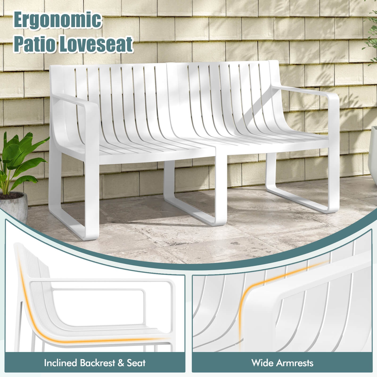 3 PCS Patio Furniture Set w/1 Loveseat & 2 Side Tables All-Weather Bistro Set