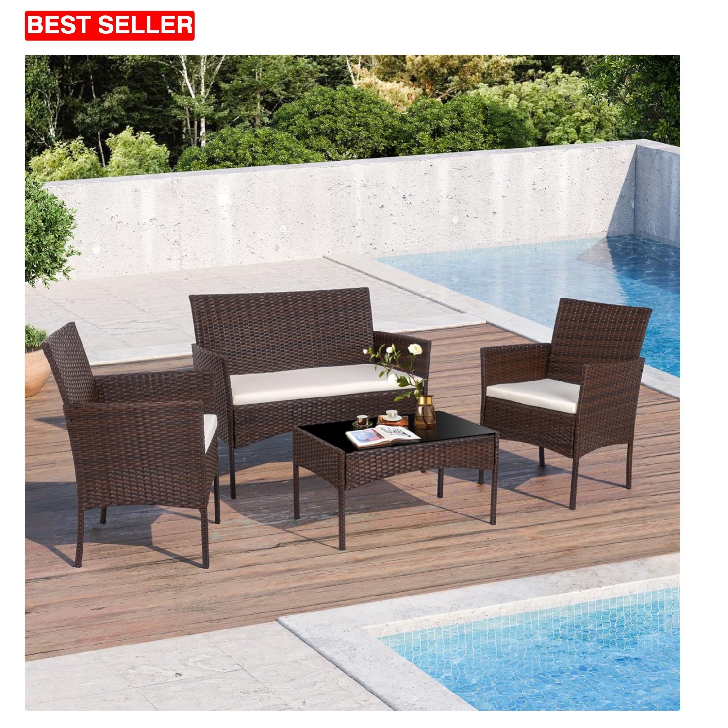 Stunning 4-Piece Outdoor Lounge Set with Thick Cushions & Stylish Coffee Table