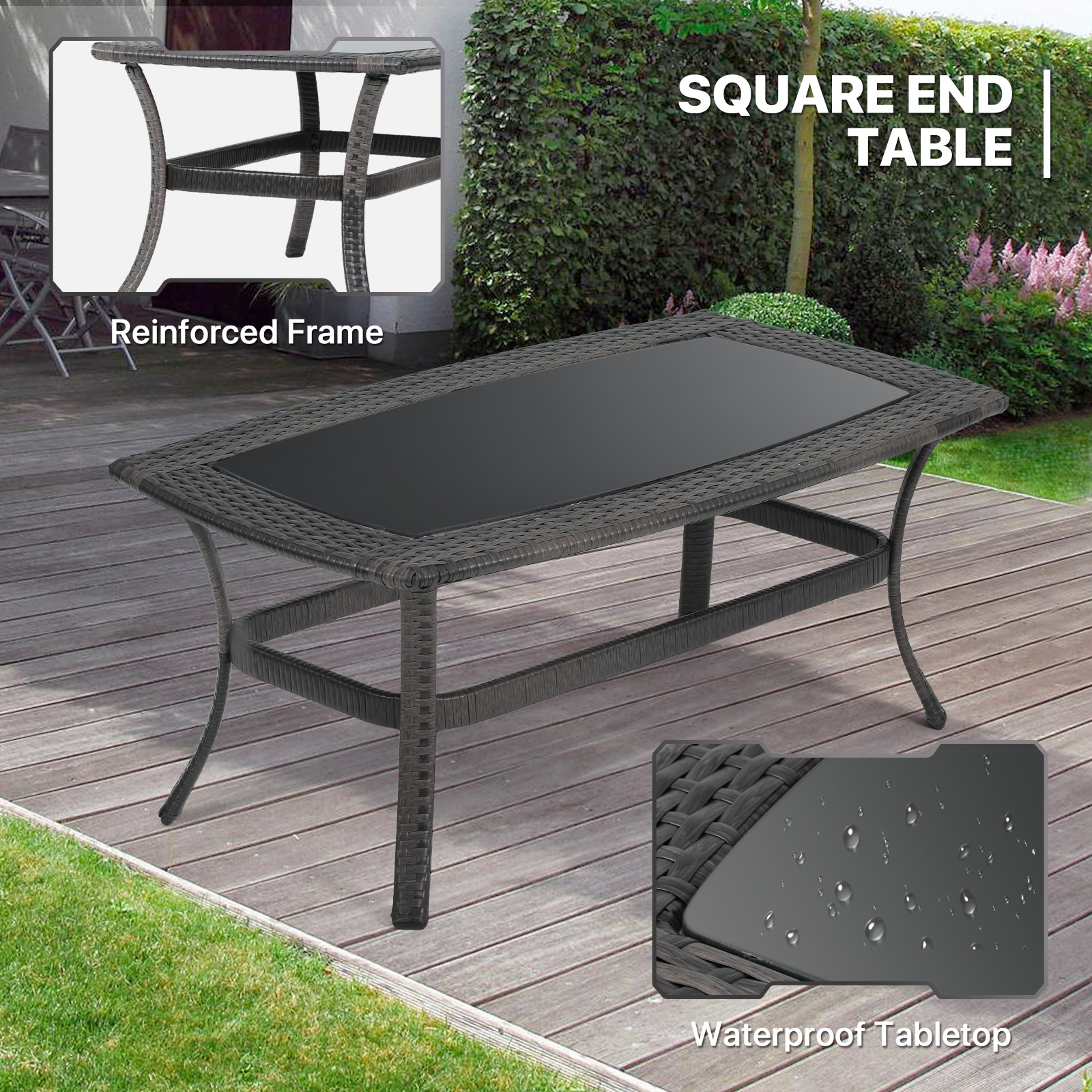 2 Set of Patio PE Rattan Furniture Set All-Weather Sofa Coffee Table w/Cushion