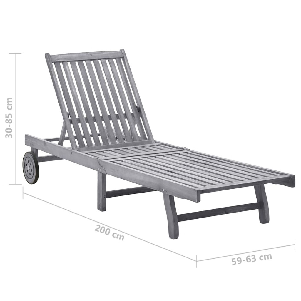 Sunlounger Grey Solid Acacia wood and Fabric (100% polyester) Large