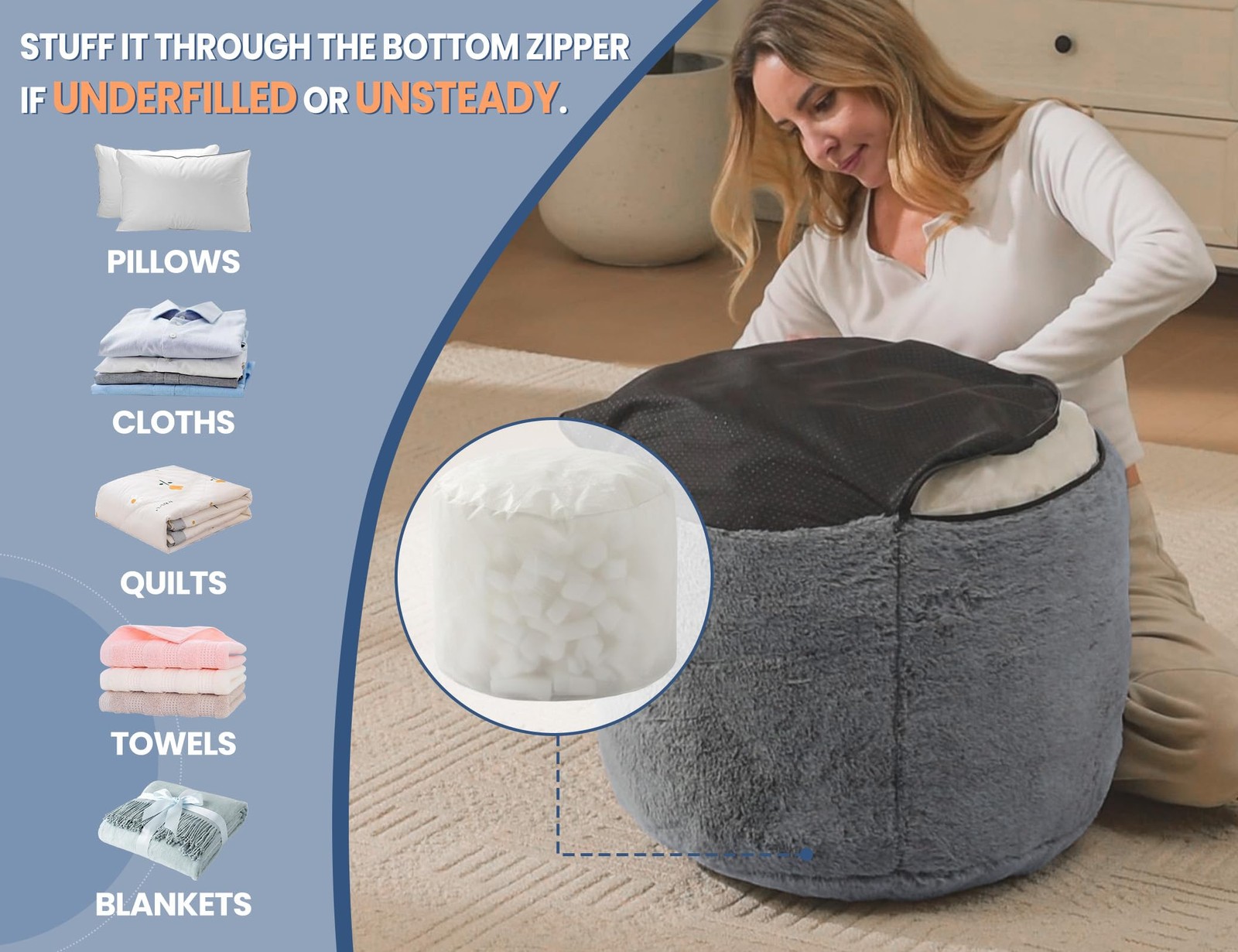 Pouf Ottoman Foot Rest 20″x15″ Footstools and 20″D x 20″W x 15″H, Beige