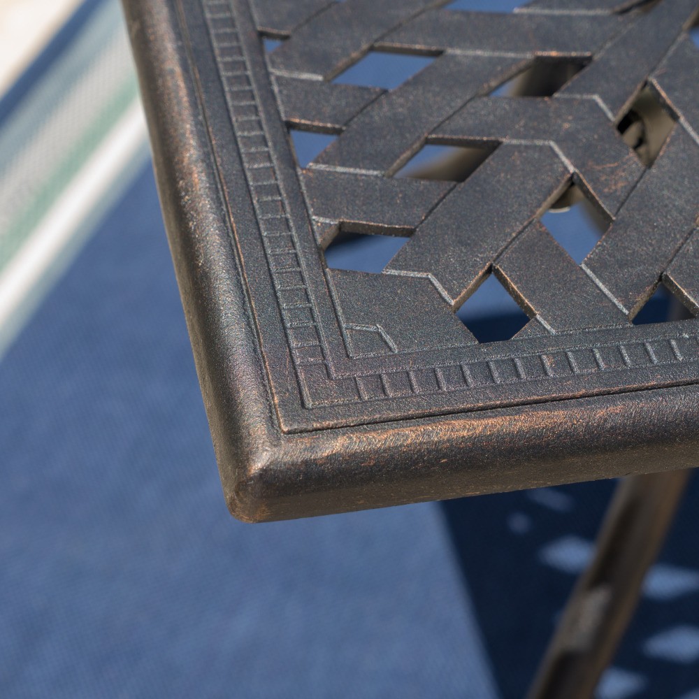 Vintage Rectangular Patio Dining Table, Outdoor Cast Aluminum w/ Copper Finish