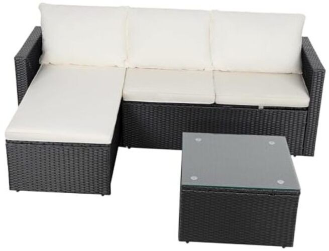 4 Pieces Patio Furniture Sets, Outdoor Sofa Patio Sectional Sets Beige/Black
