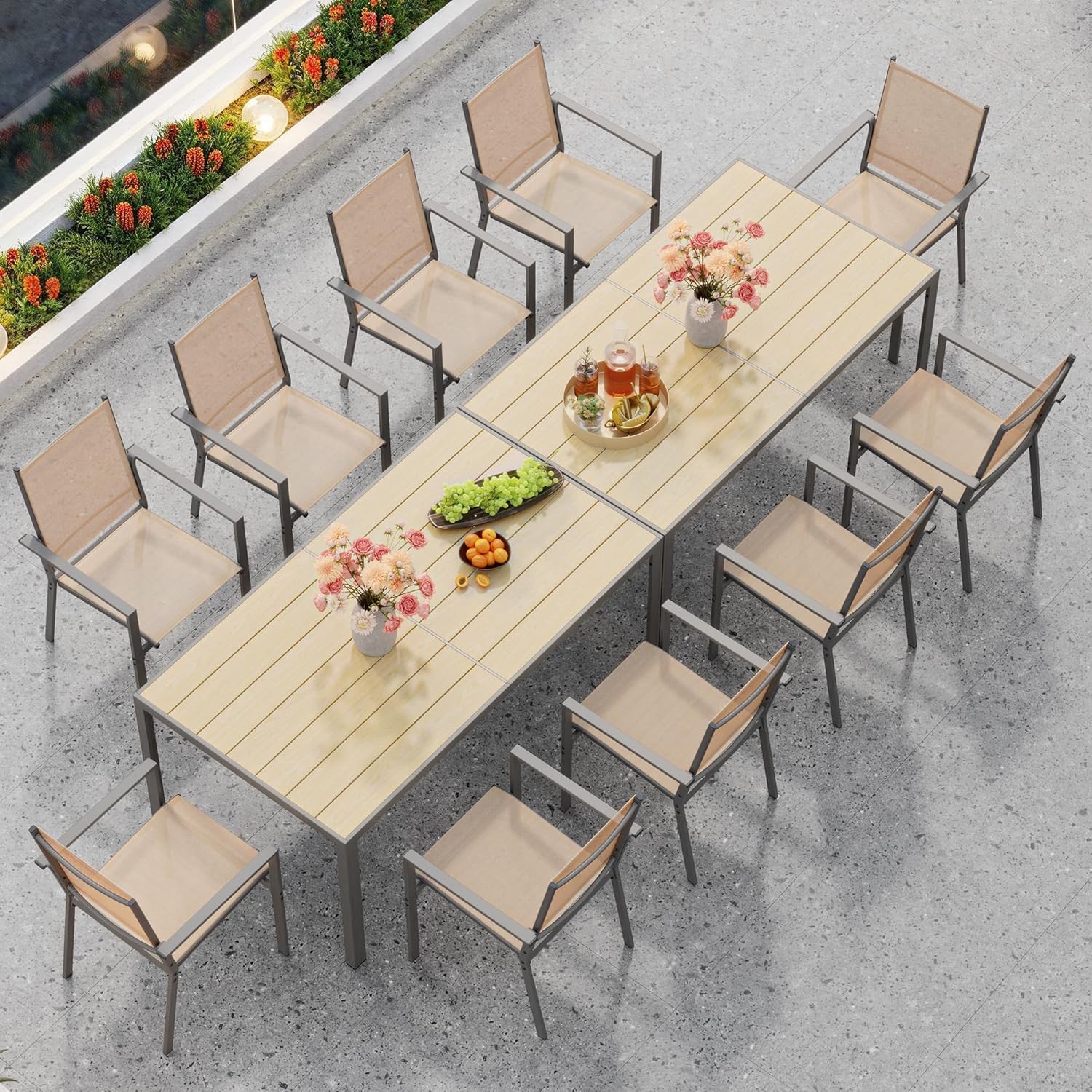 Patio Table & Chairs Set 6 Outdoor Dining Set Includes 59.5″ Rectangle Patio
