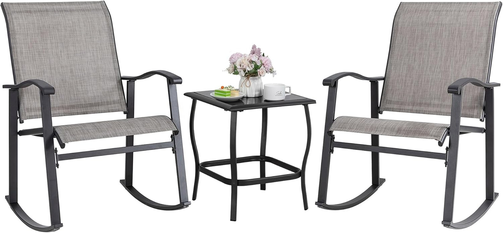 Shintenchi 3 Piece Rocking Bistro Set, Outdoor Furniture with Rocker Chairs and