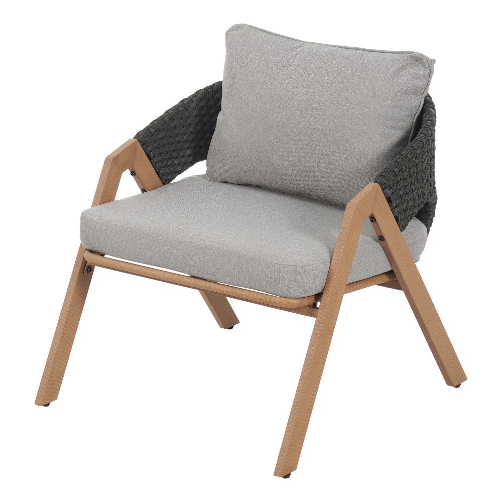 Outdoor Rattan Patio Chair Set of 2 Grey Teak Metal Frame Water Resistant