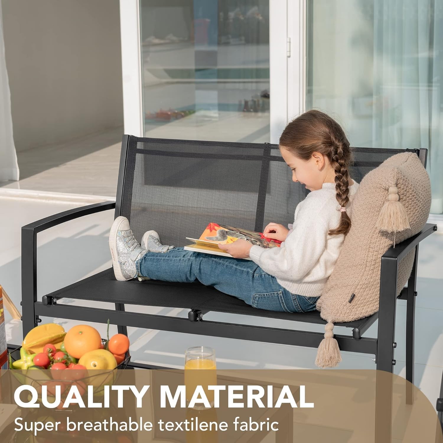 Modern Outdoor Patio Set – 4 Pieces with Breathable Chairs & Elegant Glass Table