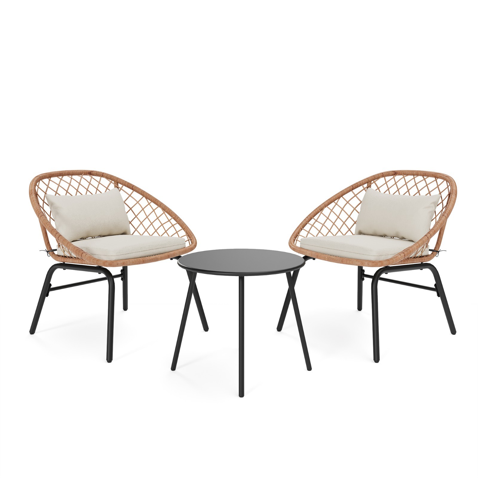 LAUSAINT HOME 3 Piece Bistro Set – Wicker Furniture wih 2 Wide Chairs and Table