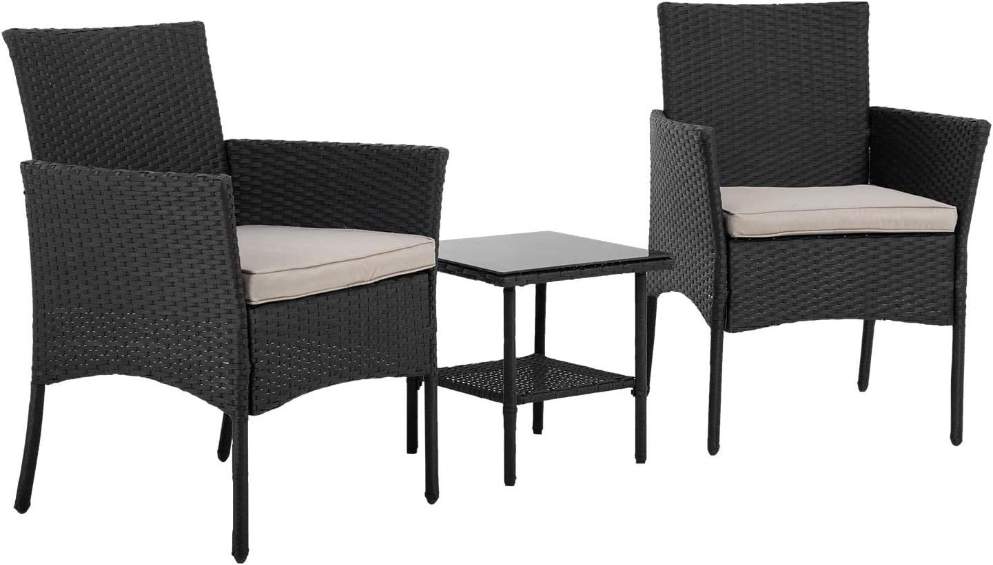Patio Furniture Sets,3 Pieces Outdoor Wicker Bistro Set Rattan Chair Conversatio