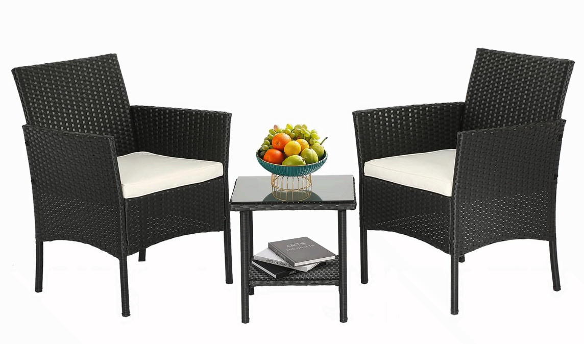 FDW 3pc Wicker Patio Furniture Set Rattan Chairs Coffee Table