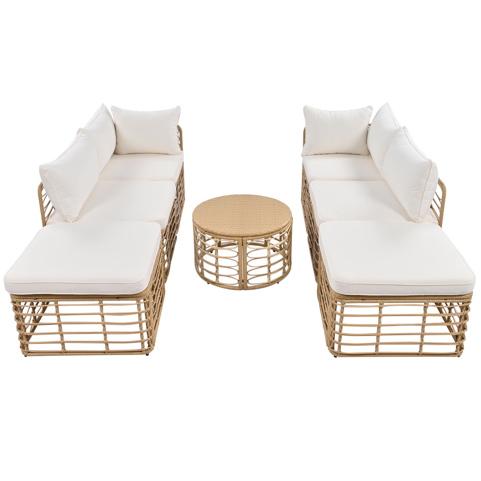 7-Piece Outdoor Patio Rattan Sofa Set with Cushions, Beige
