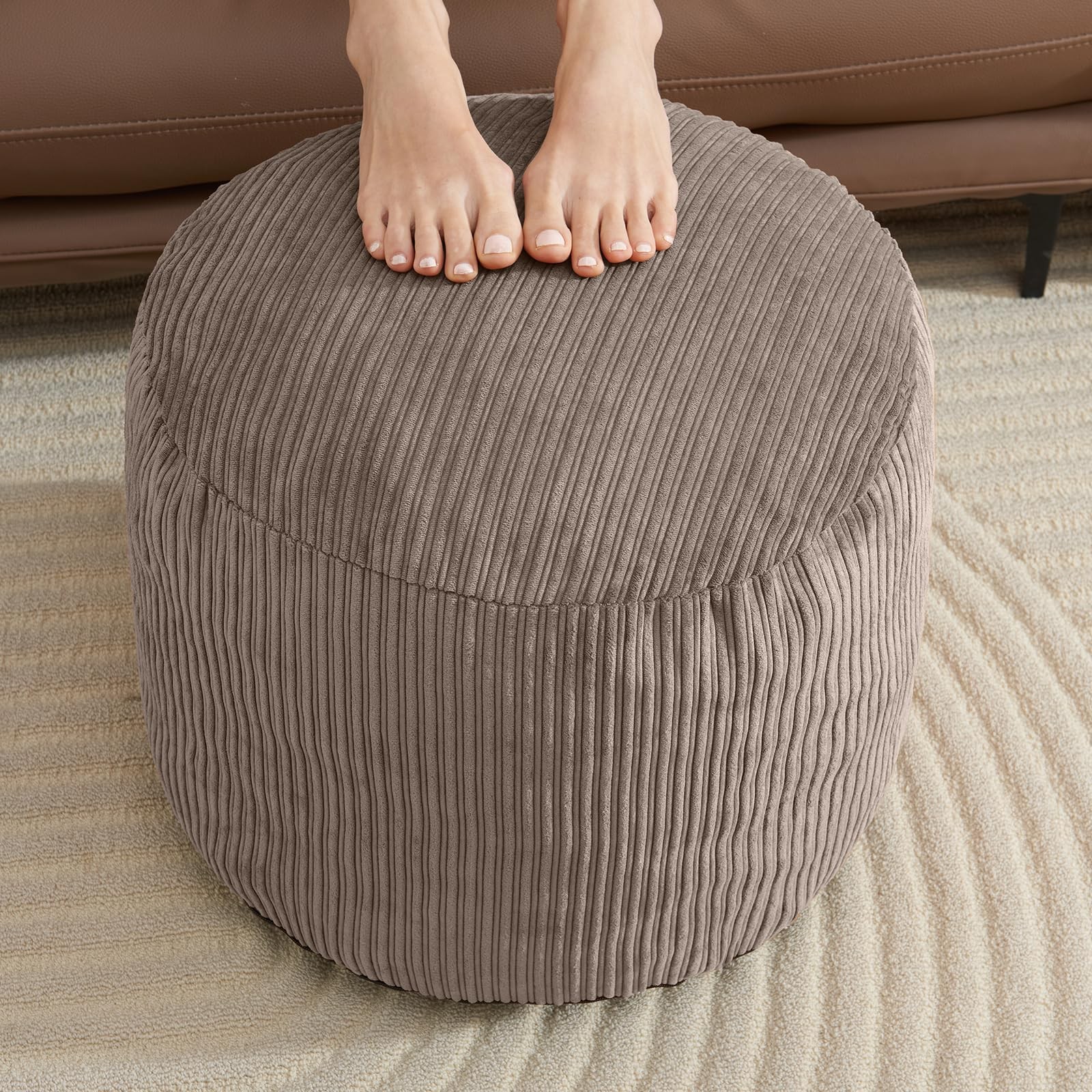 WSOFRLAC Pouf Ottoman Foot Stools with Foam 20″D x 20″W x 15″H, Brown