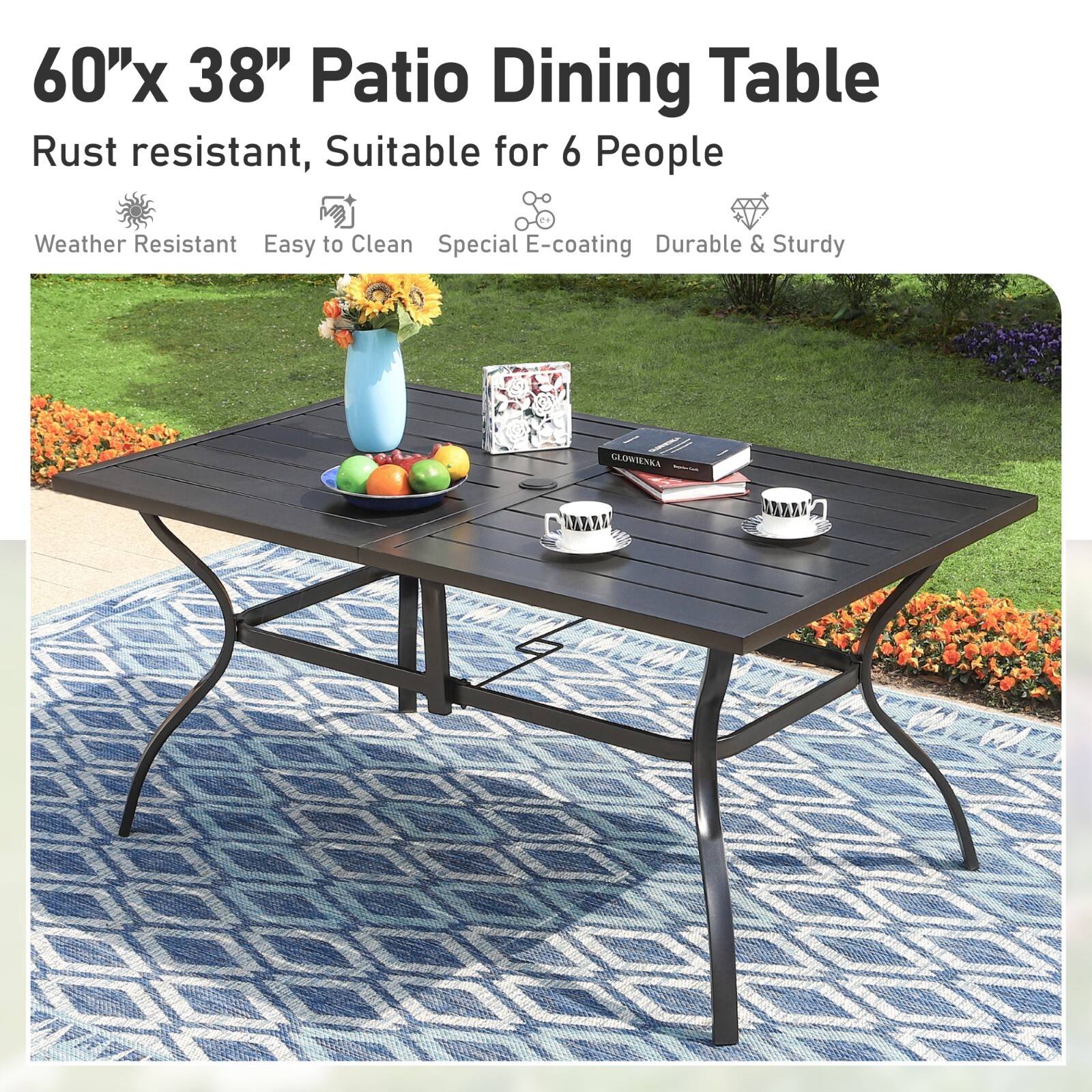 7 Piece Outdoor Patio Dining Set Metal Table 4 Chairs with 1.57″ Umbrella Hole