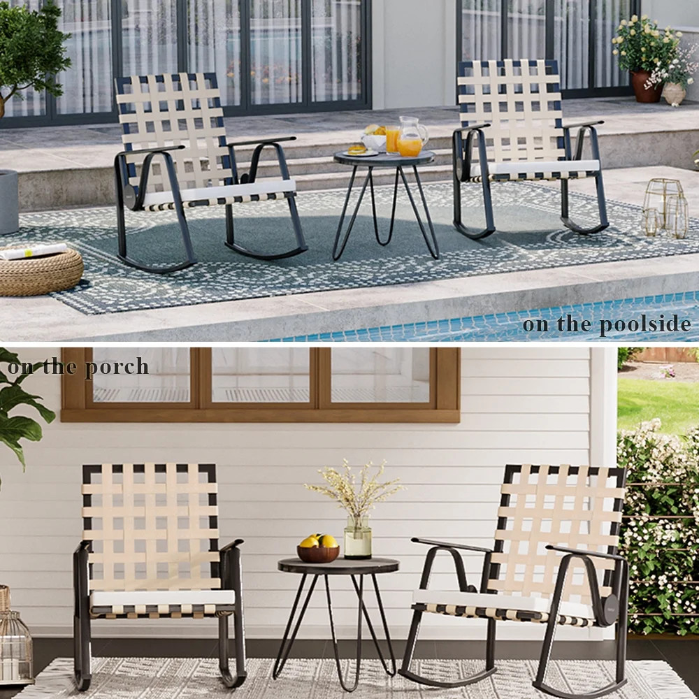Outdoor 3 Pieces Bristro Set Patio Furniture Rocking Chairs with Coffee Table