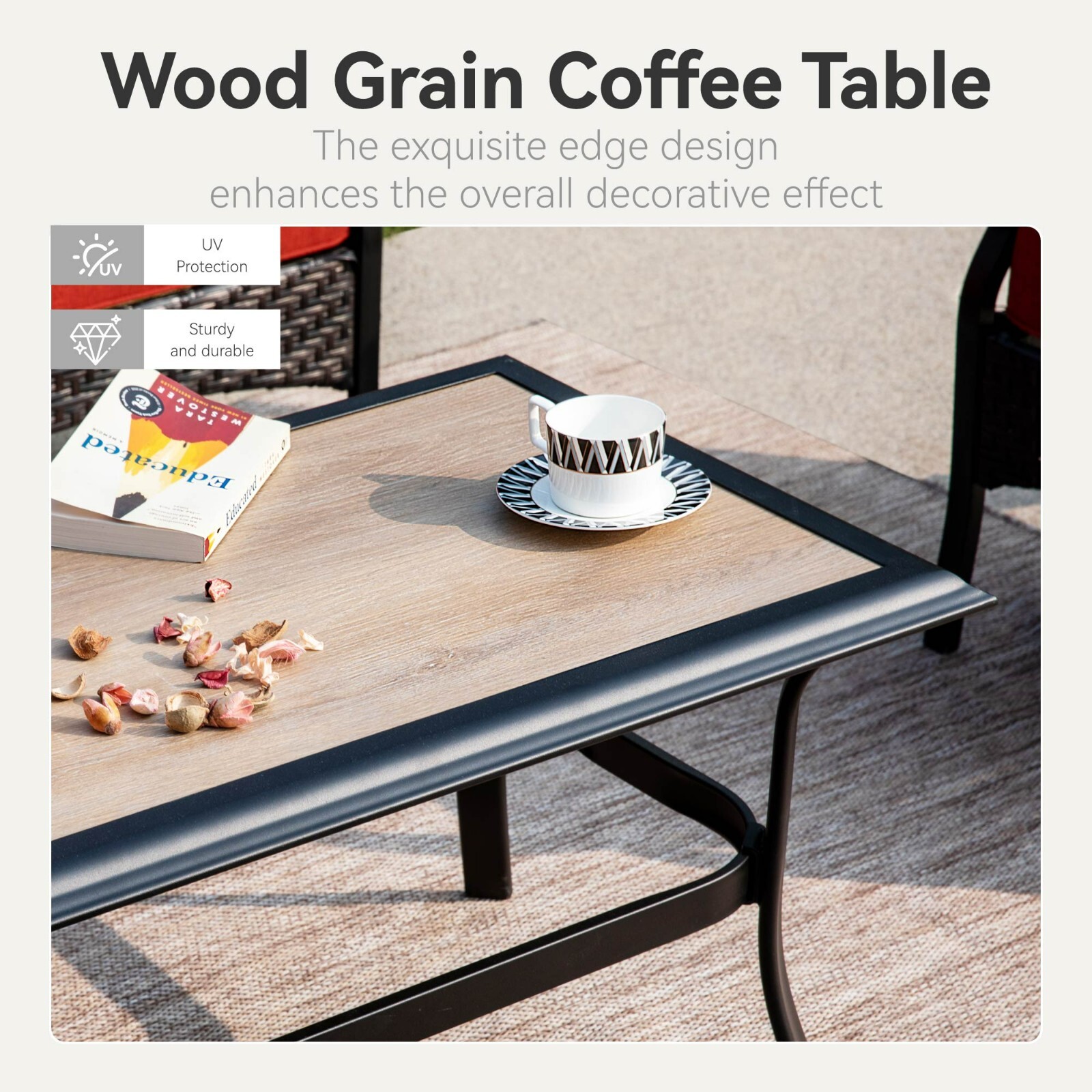4 Piece Outdoor Sectional Sofa Set with Coffee Table Garden Patio Furniture Set