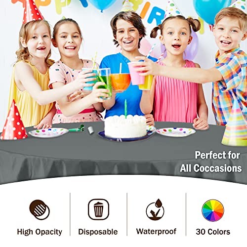 Exquisite 12-Pack Premium Plastic Tablecloth 84in. Round Table Cover – Silver