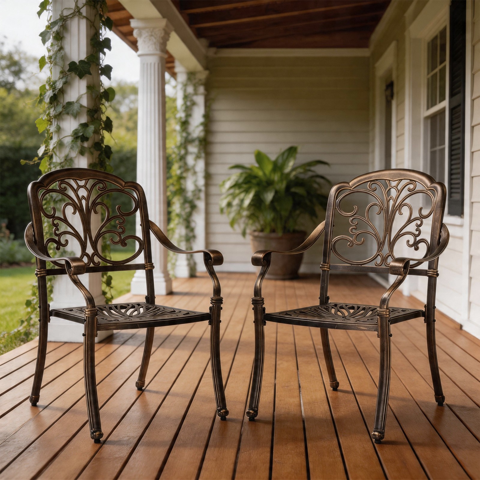 2PCS Patio Bistro Dining Furniture Set Iron Chairs for Indoor Outdoor Garden
