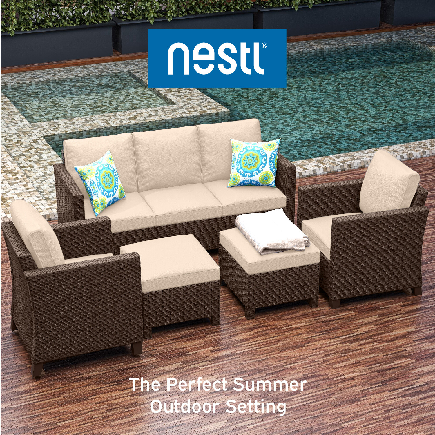 5 Piece Patio Furniture Set by Nestl-Patio Sofa, Outdoor Couch, Chairs, Ottomans