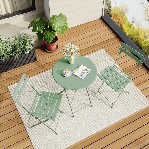Bistro Table and Chairs Set of 2, 3 Piece Outdoor/Indoor Folding Patio Green