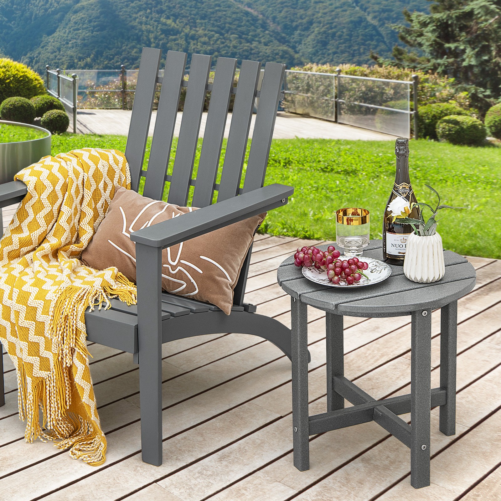 2PCS Patio 18″ Adirondack Side Table Weather Resistant HDPE Garden Grey