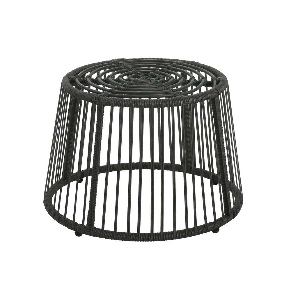 Mid Century High Back Wicker Chair with Side Table Grey PE Rattan