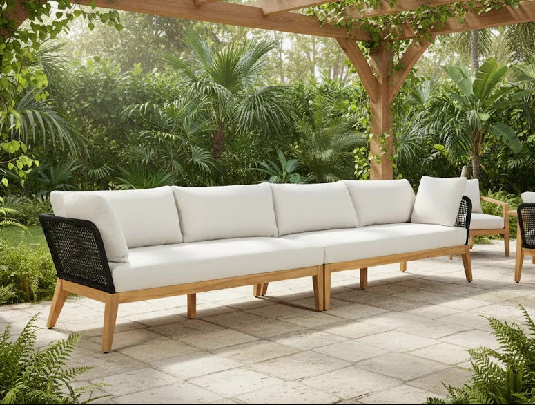 Cypress Teak Wood 128″ Sofa with Black Color Rope Design Sofa