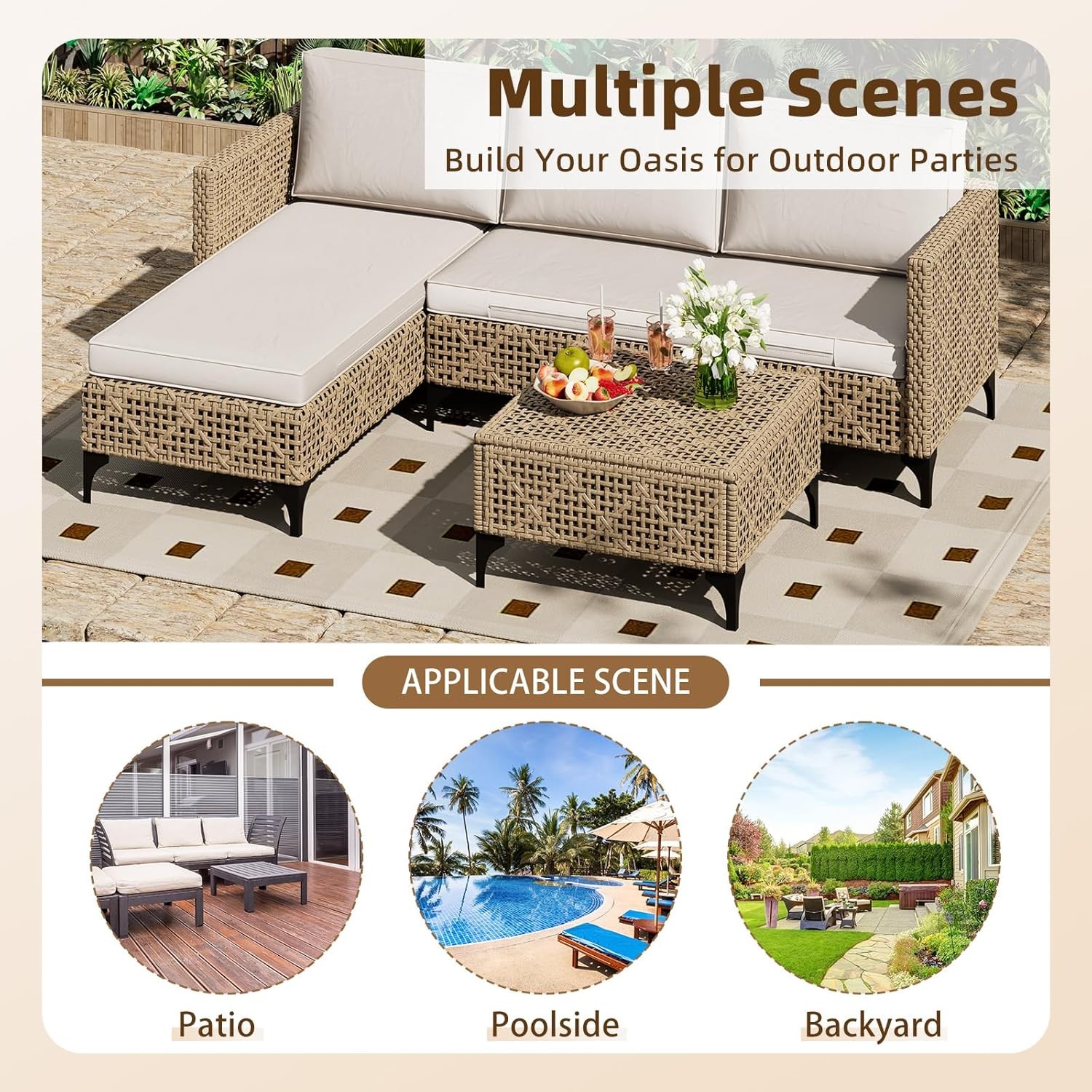 3-Piece Wicker Patio Sectional Set w/ Cushions & Coffee Table, Weatherproof