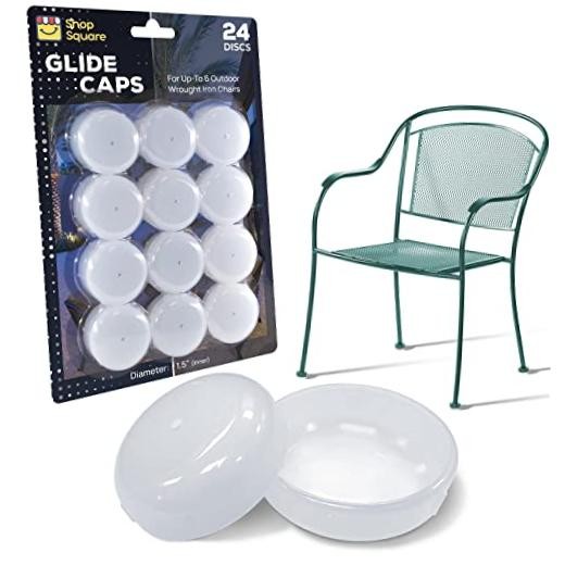 Wrought Iron Patio Furniture Feet Caps (24 Pack) – 1.5″ Round 24 Gliders White