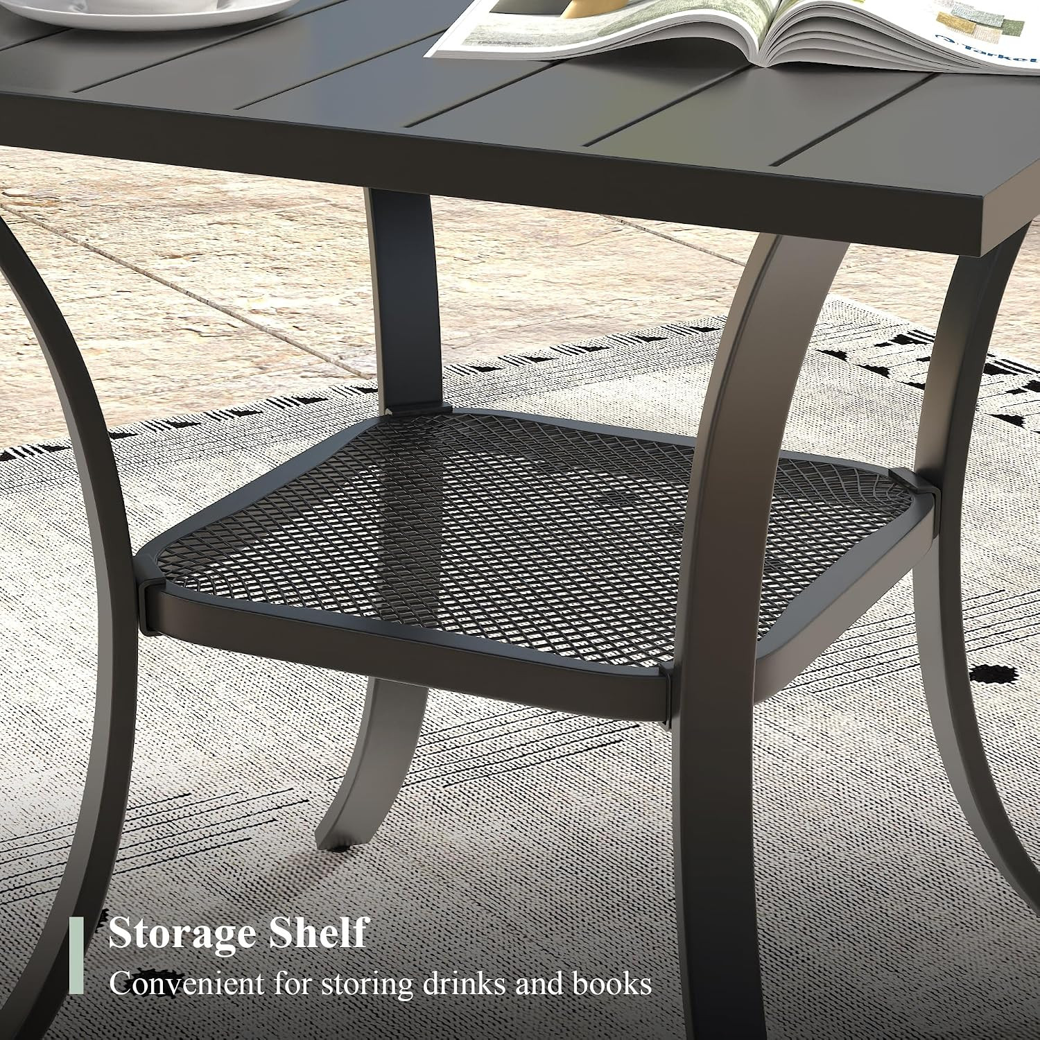 Small Patio Dining Set for 2, 27.5″ Square Outdoor Dining Table and Chairs Set w