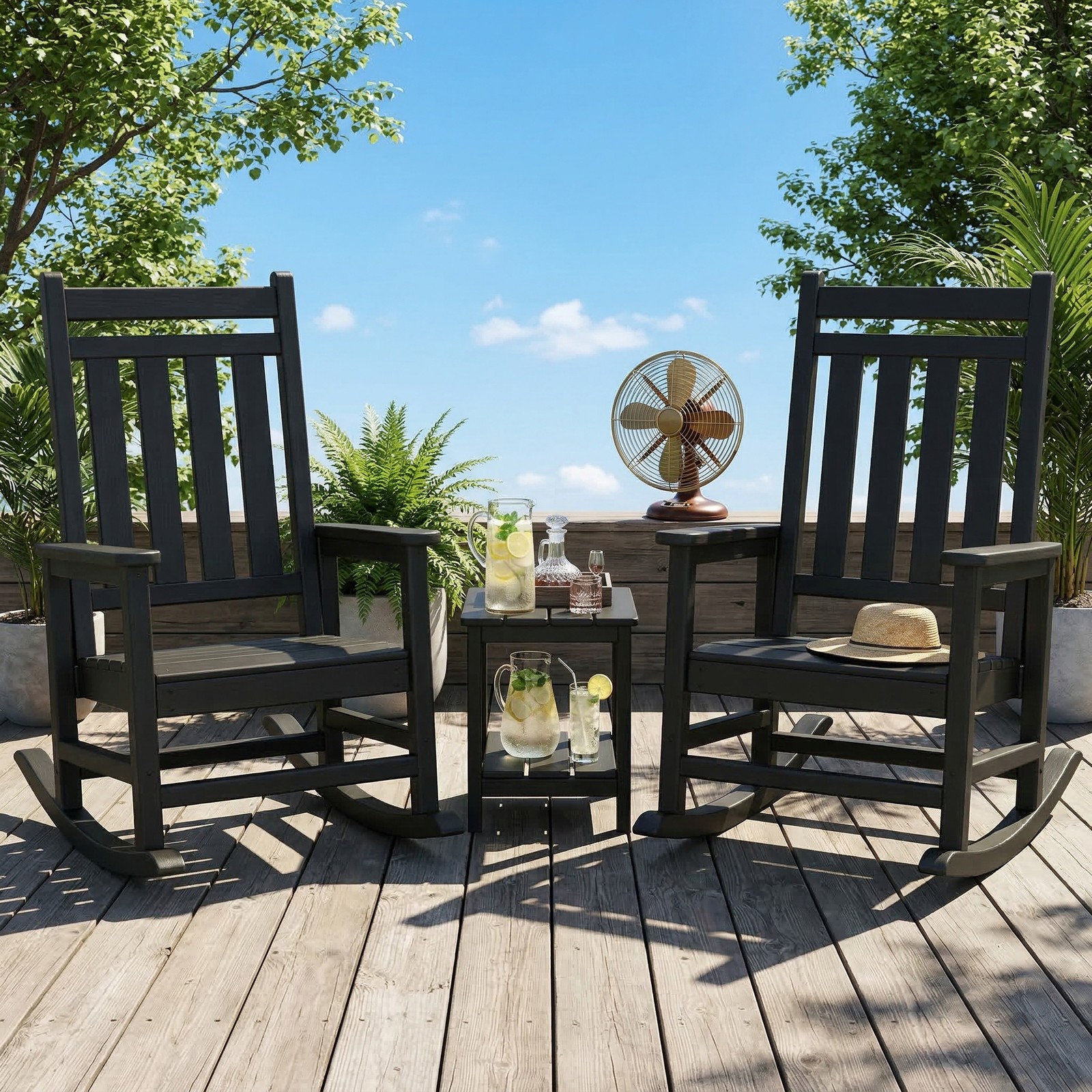 Rocking Chairs and Table 3 Pieces Set All Weather Resistant Furniture for Patio