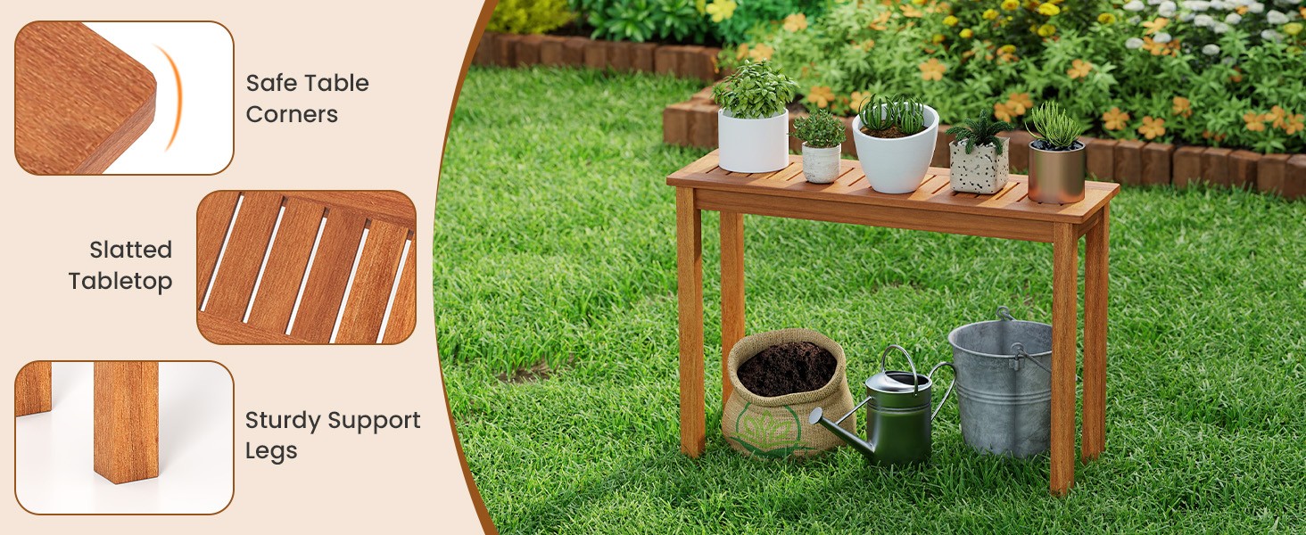 Narrow Outdoor Dining Table, Solid Wood Furniture Patio Console Table with