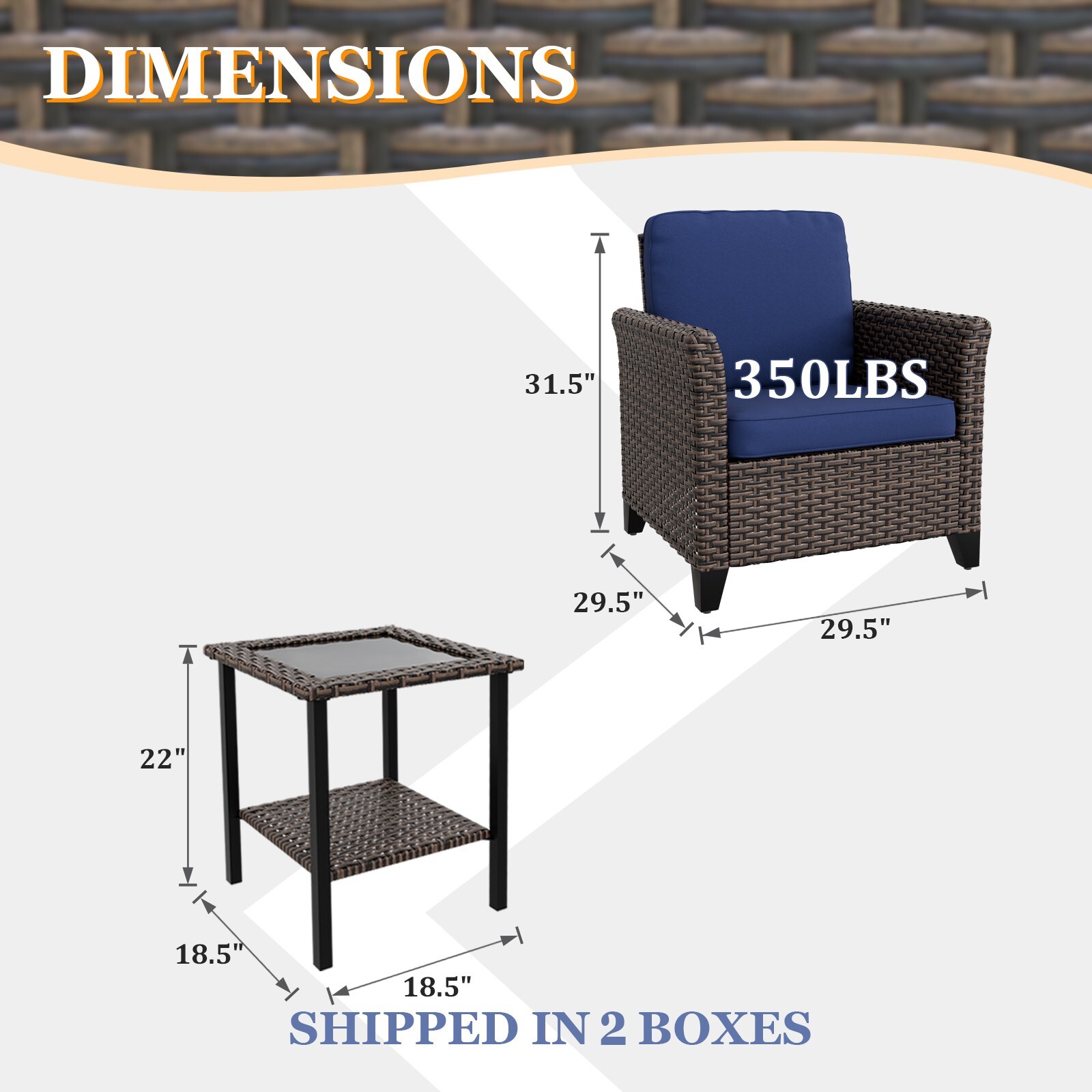 EAGLE PEAK Ocean Vista 3 Piece Outdoor Furniture Set Wicker Bistro Set