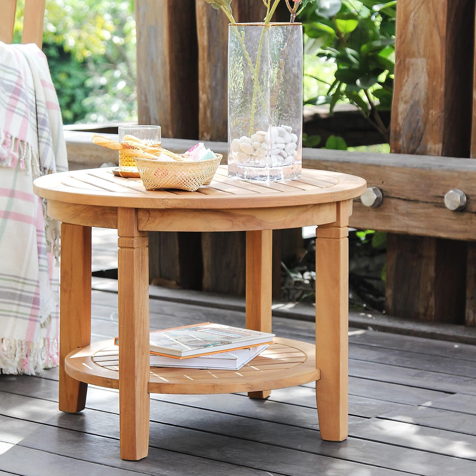 Cambridge Casual Sherwood Teak Patio Side Table Natural 24″ – Plantation Teak