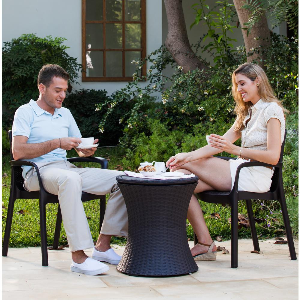 Drink Cooler Patio Table Cool Bar 7.5 Gal. Resin Rattan Outdoor Furniture BBQ