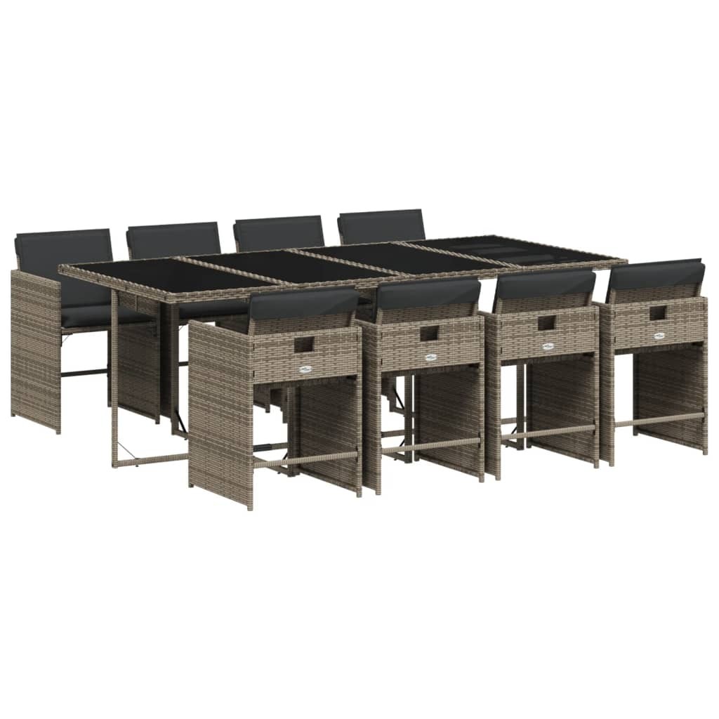 5 Piece Patio Dining Set with Cushions Black Poly Rattan vidaXL