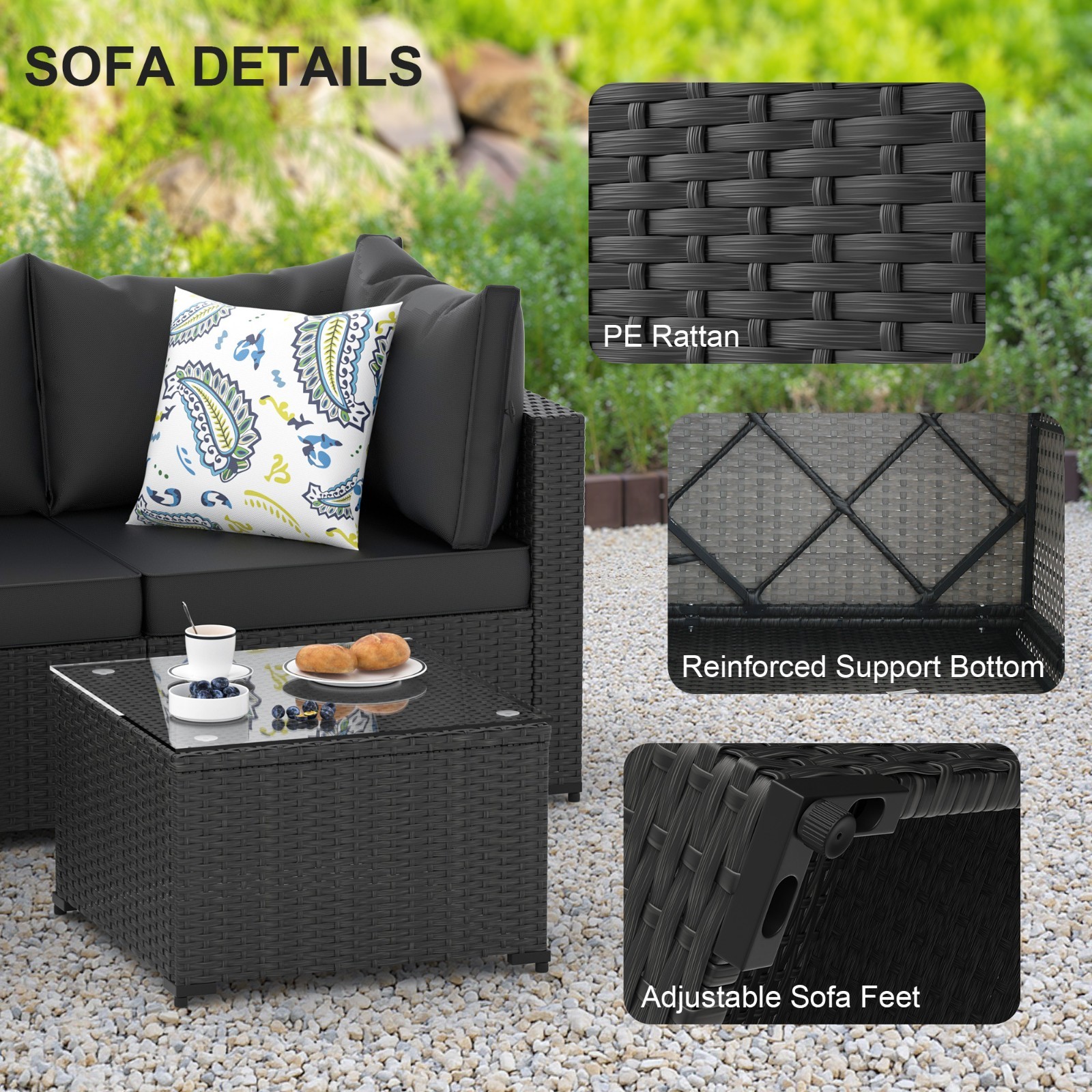 5PCS Patio Furniture Set All Weather Outdoor Sectional Sofa w/ Cushion PE Rattan