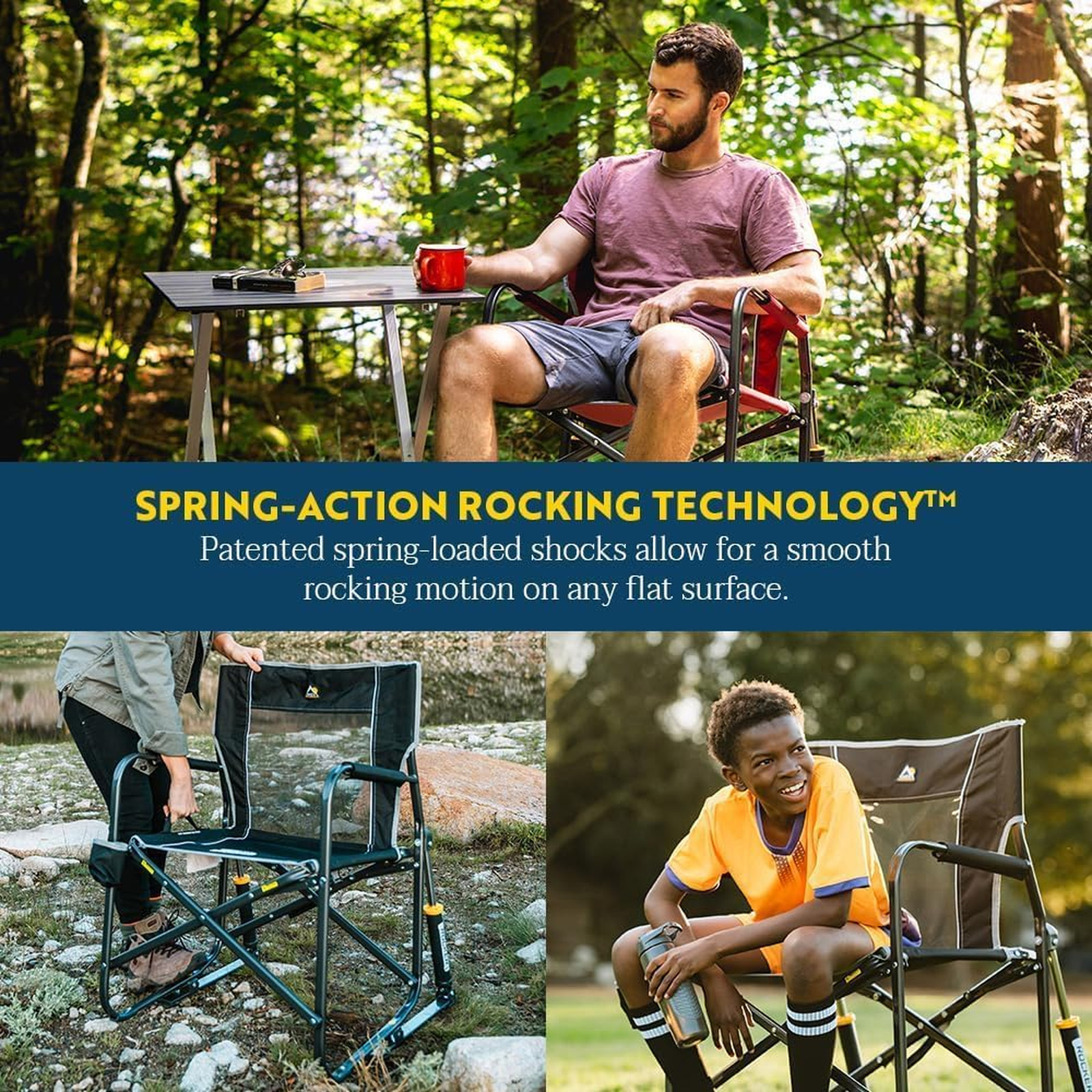 Camping Rocking Chair with Mesh Backrest and Beverage Holder, 250 lbs Capacity