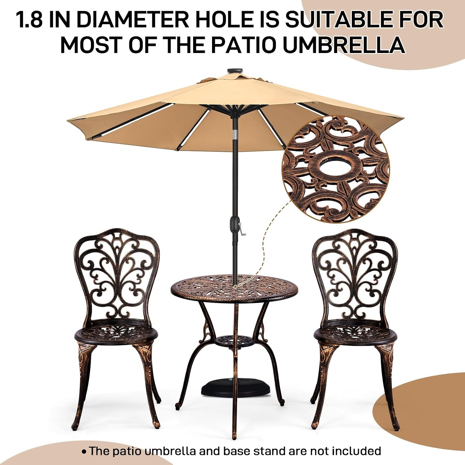 3 Piece Cast Aluminum Bistro Set Butterfly Pattern Bronze Outdoor Cafe Table