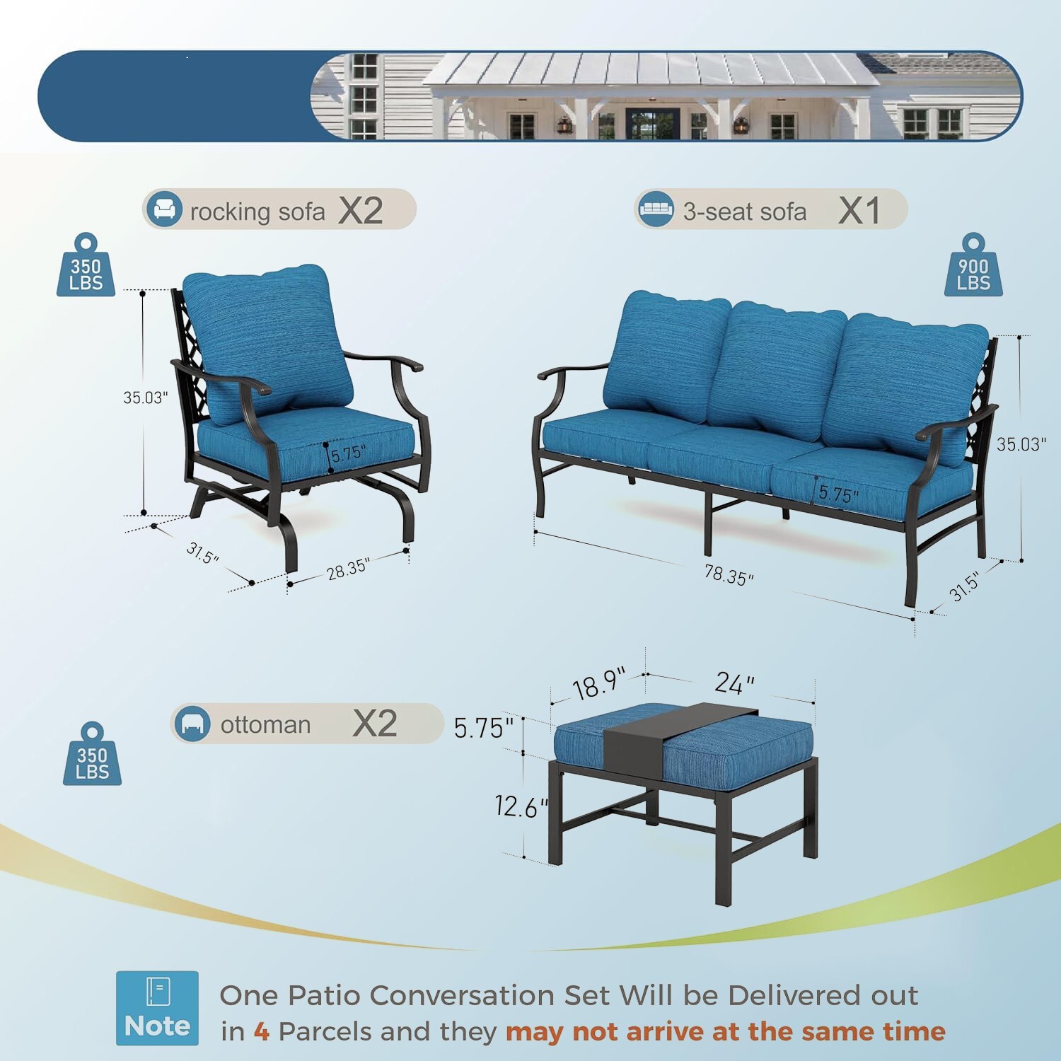 5 PCS Patio Furniture Set Outdoor Conversation Set w/2 Rocker Chair for Backyard